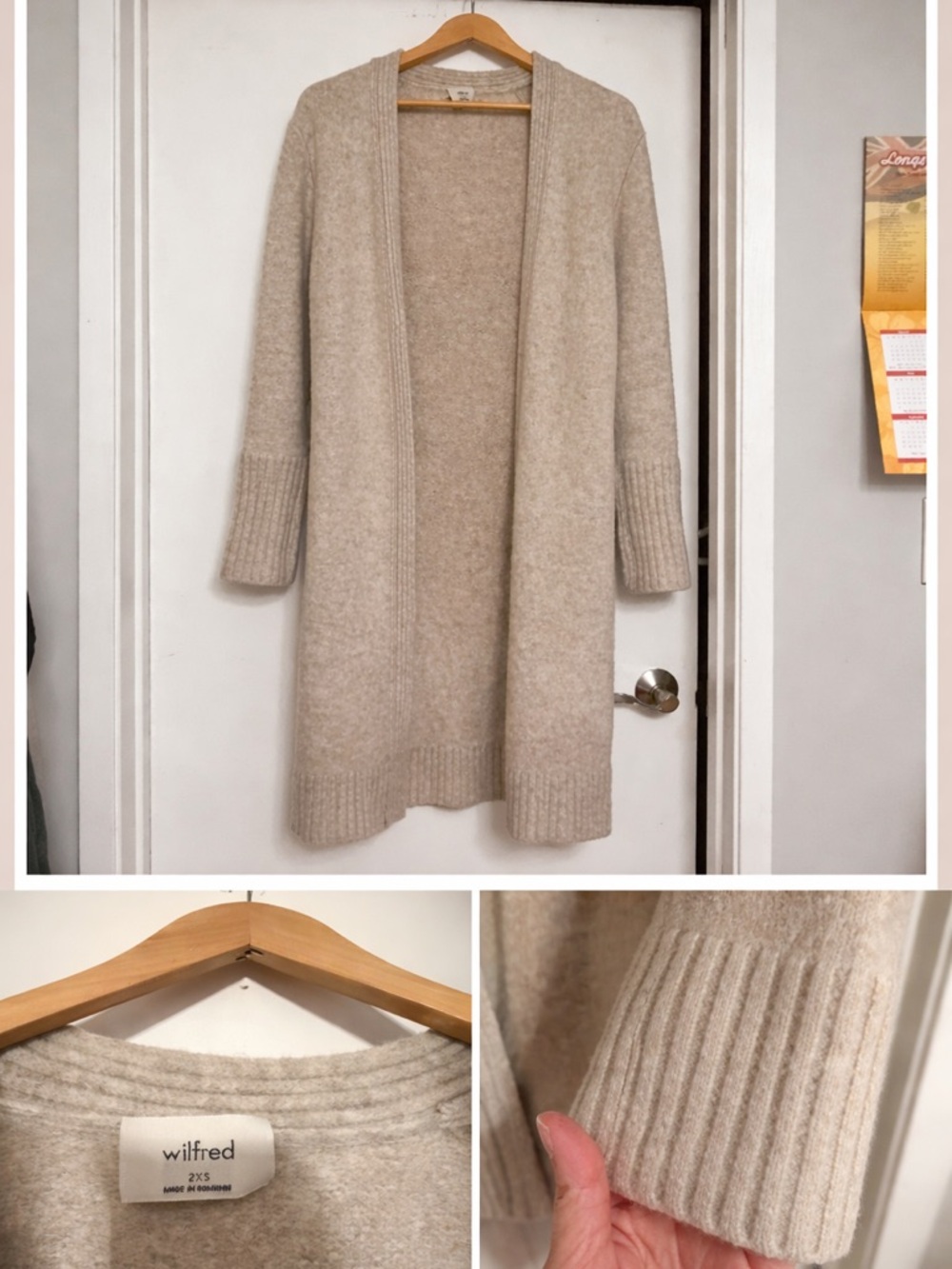 Wilfred wool Long Open-Front Cardigan in Light Beige